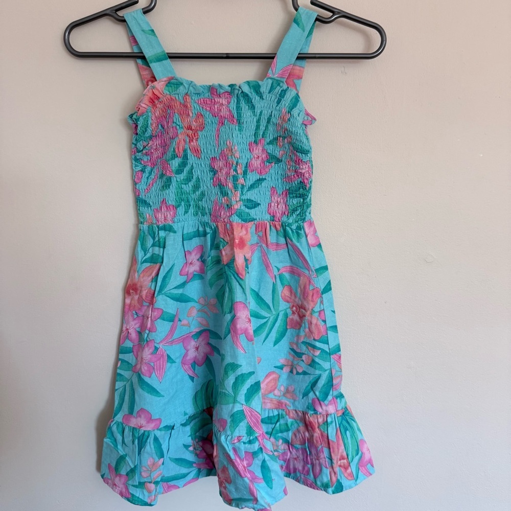 Gymboree Girls Tropical Smocked Ruffle Dress Splish-Splash Blue sise 7 - Picture 4 of 8